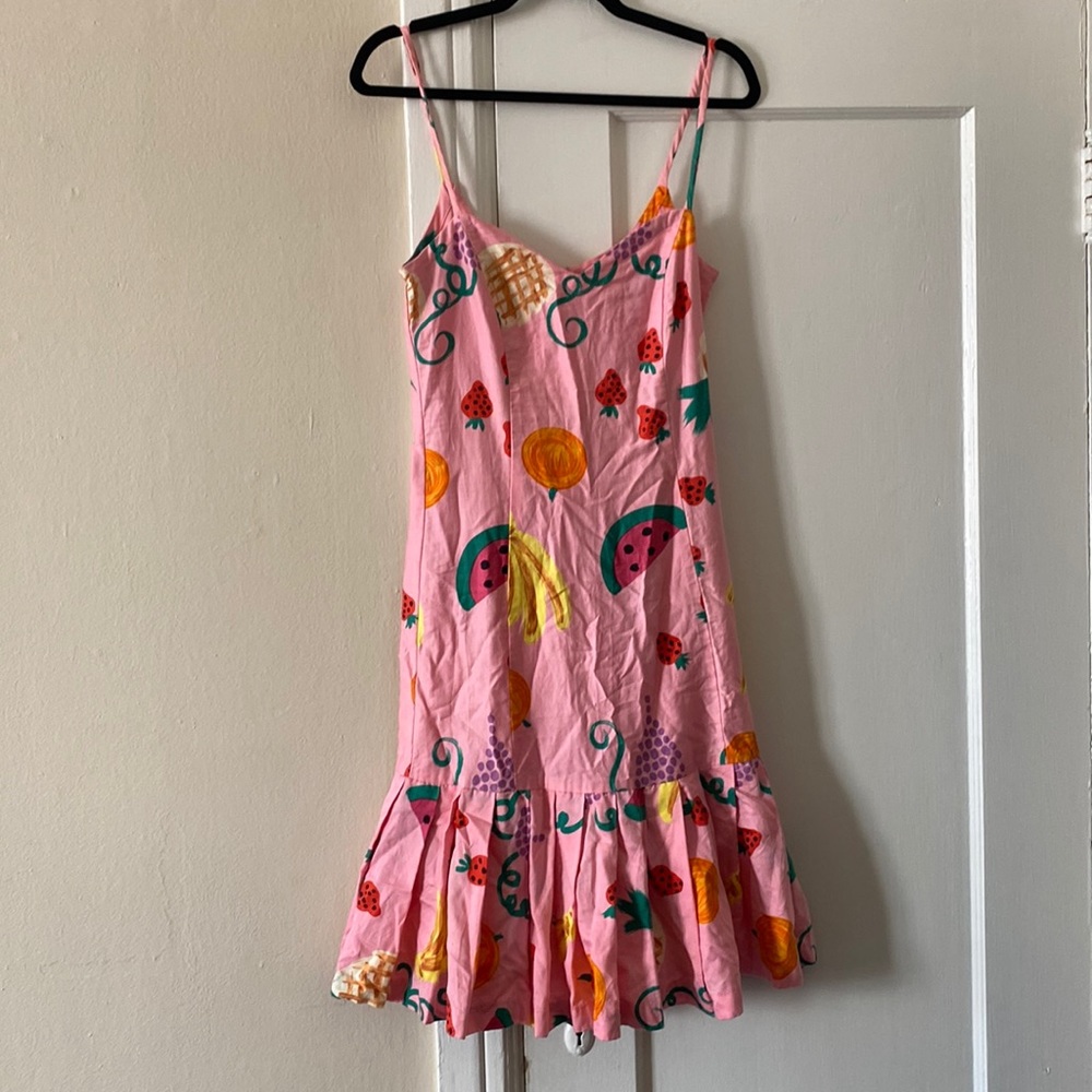 Vintage Janet Russo Nantucket Pink Fruit Pattern Cotton Sundress